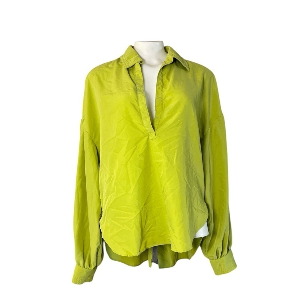 Free People Love Until Tomorrow Poet Blouse XS Green Long Sleeve Boho - Picture 12 of 12